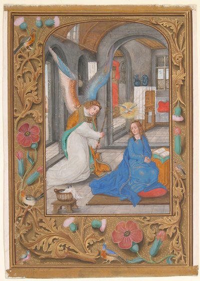 Müjde ile El Yazması Yaprağı, Saatler Kitabından, yakl. 1500-1525. by Unbekannt