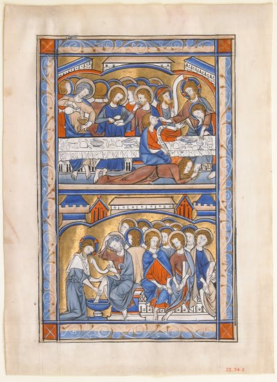 Son Akşam Yemeği ile El Yazması Yaprağı ve Havarilerin Ayaklarının Yıkanması Yaprağı..., yakl. 1250-70. by Unbekannt