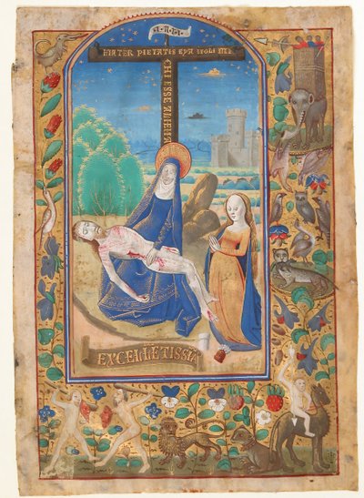 Saatler Kitabından Pieta ile El Yazması Yaprağı, 15. yüzyılın son çeyreği. by Unbekannt