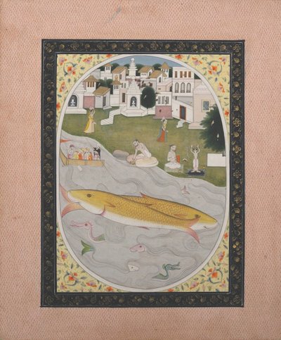 İki Balığı Betimleyen Hindu Tantrik Sahneli El Yazması Boyama, 1800-1820. by Unbekannt