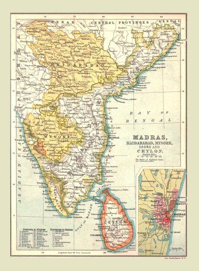 Madras, Haydarabad, Mysore, Coorg ve Seylan, 1902 haritası. by Unbekannt