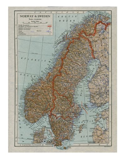 Norveç ve İsveç haritası, c19. yüzyıl by Unbekannt