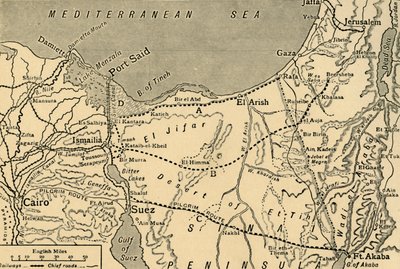 Map of the Turkish attack on the Suez Canal, Egypt, First World War, 1915, c1920.  by Unbekannt