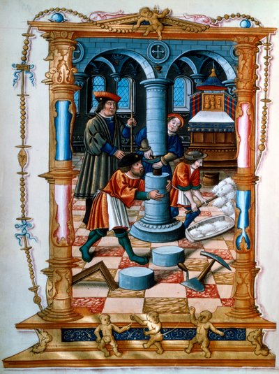 Bir kilisede bir sütun inşa eden masonlar, c1525 by Unbekannt