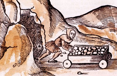 Maden girişinden bir arabayı iten madenci, 1508 by Unbekannt