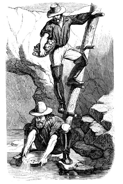 California Gold Rush sırasında altın arayan madenciler, 1849 by Unbekannt