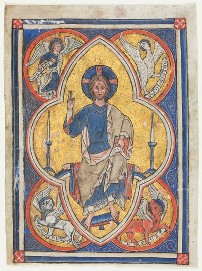 Bir Mezmurdan Kesilmiş Minyatür: Dört Evanjelistin Sembolleriyle Majesteleri İsa, c. 1235. by Unbekannt