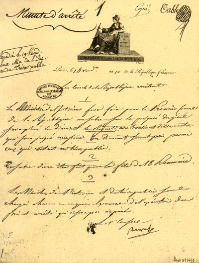 10 Ekim 1801, 1921, Birinci Konsolos için...a...kılıçla ilgili bakanlık emri. by Unbekannt