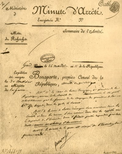 La Tour dAuvergne konusunda bakanlık emri, 15 Temmuz 1803, 1921. by Unbekannt