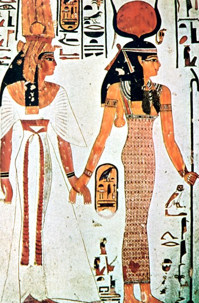 Nefertari ve Isis, Theban mezarından Antik Mısır duvar resmi, MÖ 13. yüzyıl by Unbekannt