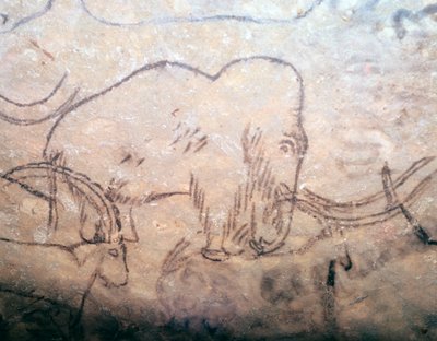 Mamut ve dağ keçilerinin neolitik mağara resmi by Unbekannt
