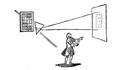 Newton, beyaz ışığı bir prizma ile spektrumun renklerine ayırma deneyi, 1757 by Unbekannt