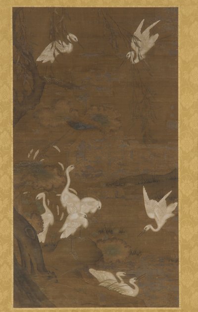 Dokuz Ak balıkçıl ve Söğüt Ağacı, Ming hanedanı, 15. yüzyıl. by Unbekannt