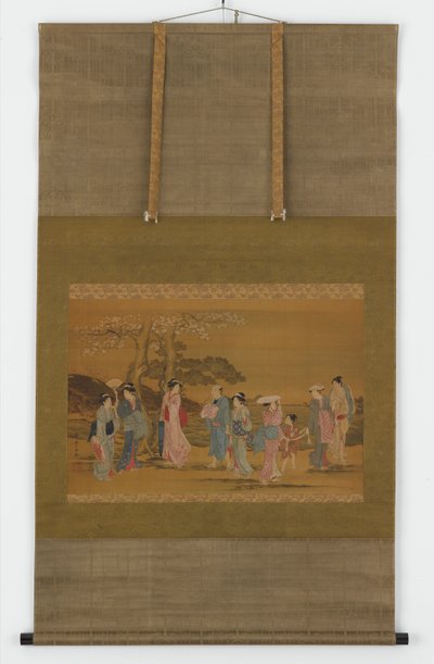 Kiraz çiçeklerini görmek için dışarı çıkan dokuz kişi, Edo dönemi, 1615-1868. by Unbekannt