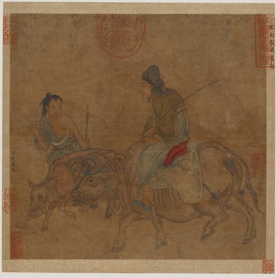 Sürü çocuğu ve buzağı ile öküz üzerinde yaşlı kadın, Muhtemelen Ming hanedanı, 1368-1644. by Unbekannt