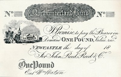 Northumberland Bank için Yürütülen Bir Pound Not, c1820 by Unbekannt