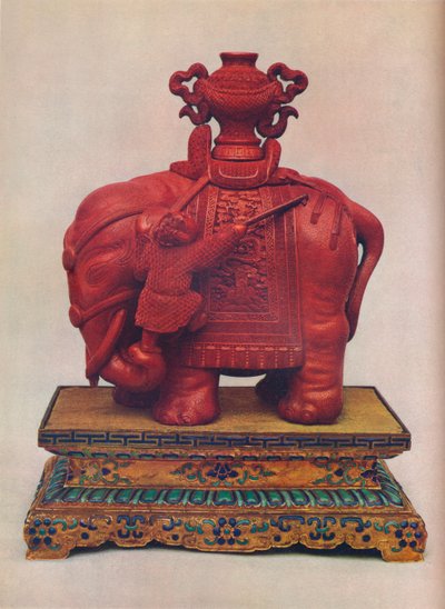 Bir çift oyma kırmızı lake filden biri, Çin, Qianlong Dönemi, c1765 by Unbekannt