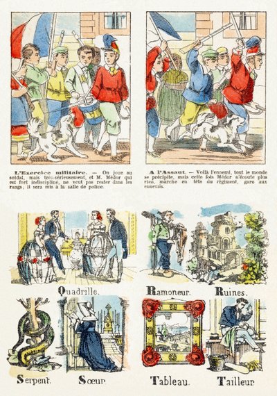 Sayfa 7 - çocuk oyunları: askeri tatbikat, Saldırıda - Alfabe - Çocuk eğlencesi - Epinal görüntüler, popüler diziler, 1890 civarında by Unbekannt