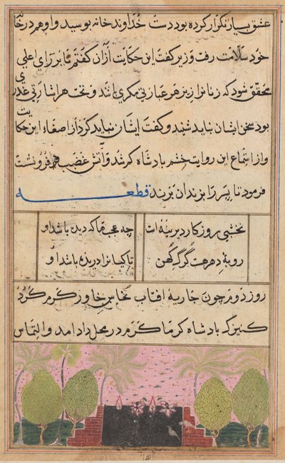 Bir Papağan Masallarından Sayfa Tuti-nama: Sekizinci gece: Nilüferli manzara, c. 1560. by Unbekannt