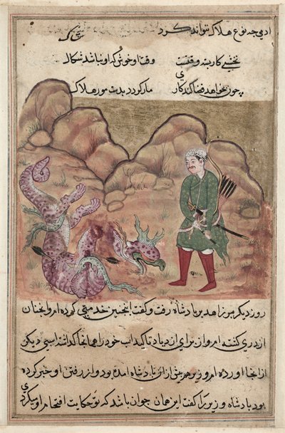 Bir Papağan Masallarından Sayfa Tuti-nama: Elli ikinci gece: Dindar adamın oğlu..., c. 1560. by Unbekannt