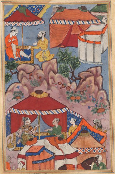 Bir Papağan Masallarından Sayfa Tuti-nama: Yirmi dördüncü gece: Bashir aşkını açar, c. 1560. by Unbekannt