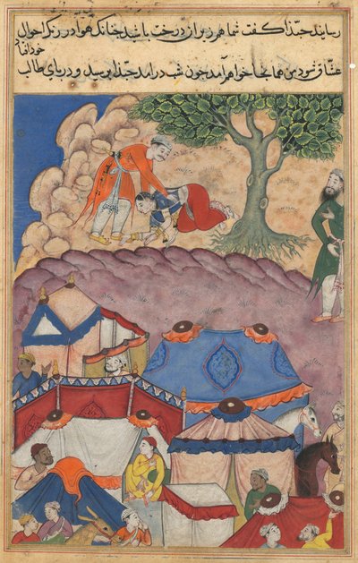 Bir Papağan Masallarından Sayfa Tuti-nama: Yirmi dördüncü gece: Habbaza, Bashir ile tanışır, c. 1560. by Unbekannt