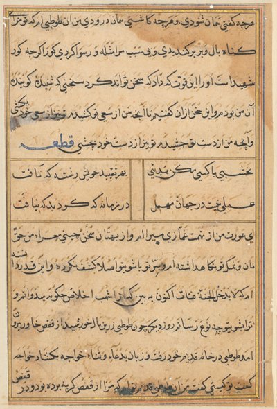Bir Papağan Tuti-nama Masallarından sayfa: metin sayfası, c. 1560. by Unbekannt