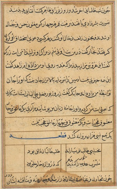 Bir Papağan Tuti-nama Masallarından sayfa: metin sayfası, c. 1560. by Unbekannt