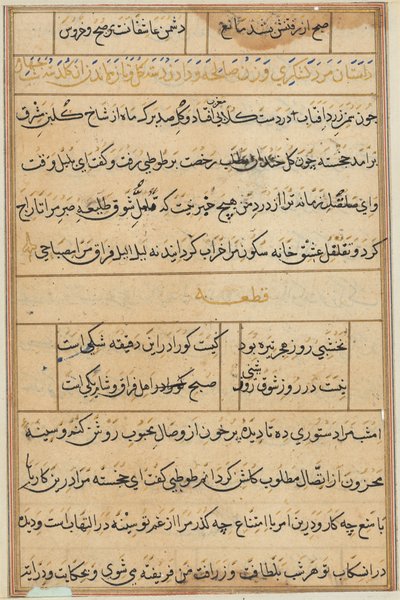 Bir Papağan Tuti-nama Masallarından sayfa: metin sayfası, c. 1560. by Unbekannt