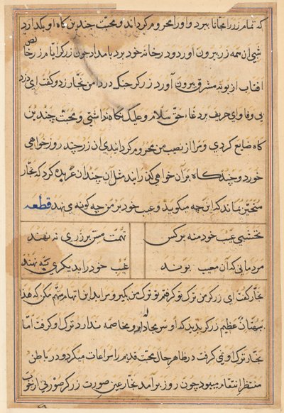Bir Papağan Tuti-nama Masallarından sayfa: metin sayfası, c. 1560. by Unbekannt
