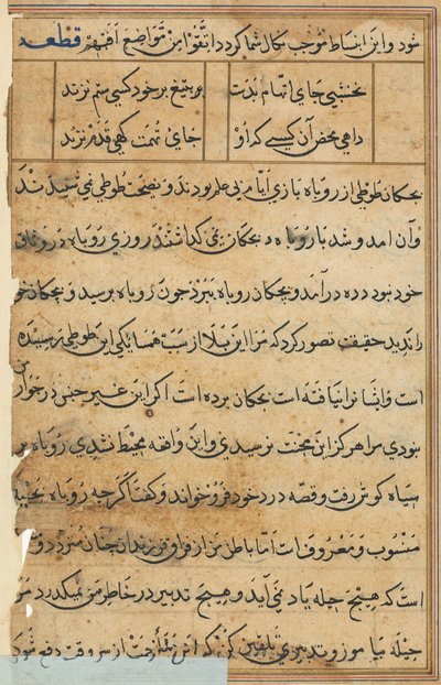 Bir Papağan Tuti-nama Masallarından sayfa: metin sayfası, c. 1560. by Unbekannt