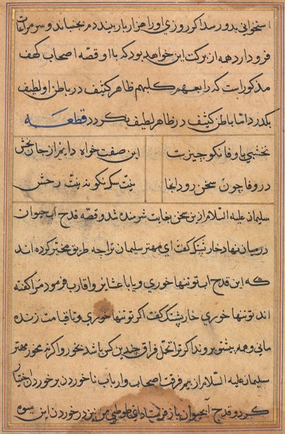 Bir Papağan Tuti-nama Masallarından sayfa: metin sayfası, c. 1560. by Unbekannt