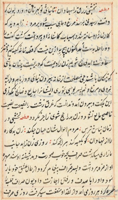 Bir Papağan Tuti-nama Masallarından sayfa: metin sayfası, c. 1560. by Unbekannt