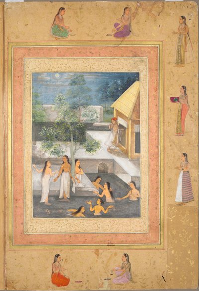 Geç Shah Jahan Albümünden Sayfa: Harem Gece Banyosu Sahnesi, c. 1653. by Unbekannt