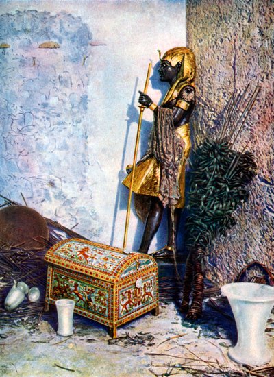 Tutankamon heykelinin dibinde bulunan boyalı elbise sandığı, Mısır, 1933-1934 by Unbekannt