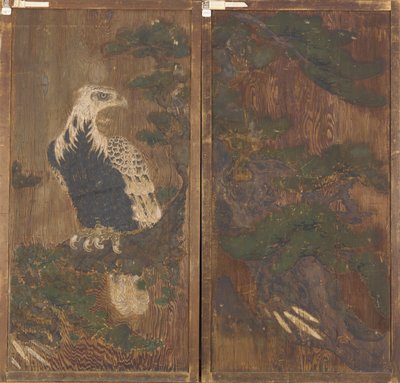 Bir tarafta çam ağacı üzerinde kartallı bir çift kapı..., Momoyama dönemi, 17. yüzyıl. by Unbekannt