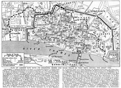 Kiliseleri, mahalleleri ve lonca salonlarını gösteren Londra Şehri Planı, 1926-1927 by Unbekannt