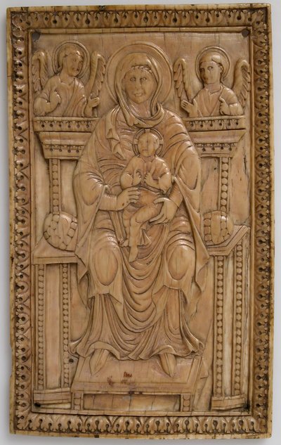 Enthroned Virgin ve Child ile Plaket, Karolenj, 850-875. by Unbekannt