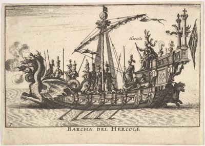 Levha 1: Herkül Gemisi Barcha del Hercole, ejderha başlı pruva ve Herkül pl..., 1664. by Unbekannt