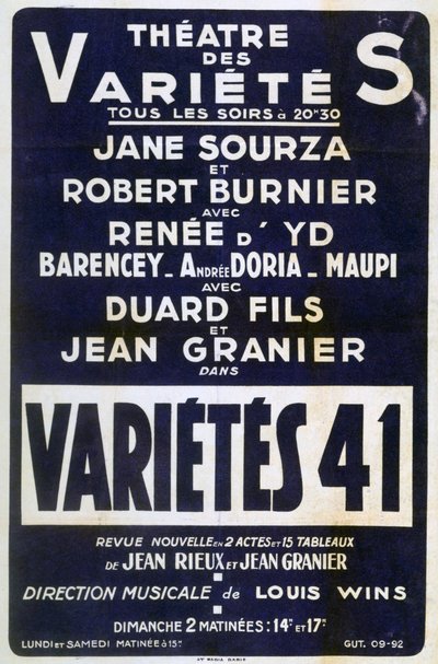 Poster reklam Variétés 41 varyete şovu, Fransa, 1941 by Unbekannt