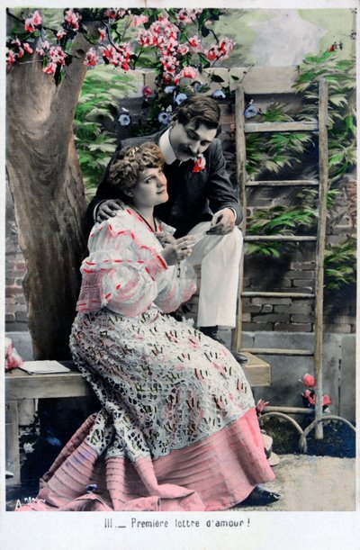 Premiere Aşk Mektubu, eski Fransız kartpostal, c1900 by Unbekannt