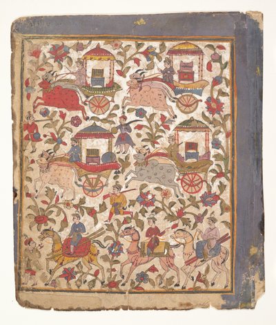 Dağıtılmış Bhagavata Purana Elyazmasından... Ganimet Taşıyan Arabalar Alayı, c1640-50. by Unbekannt