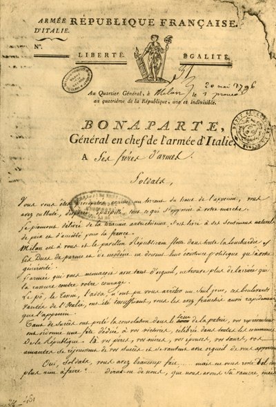 Napolyon'un silah arkadaşlarına yaptığı duyuru, 20 Mayıs 1796, 1921. by Unbekannt