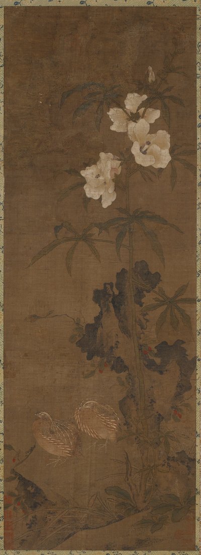 Bıldırcın ve çiçekler, Yuan veya Ming hanedanı, 14. yüzyıl. by Unbekannt
