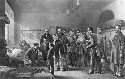 Kraliçe Victoria 1819-1901 yaralı askerleri ziyaret ediyor, 19. yüzyıl by Unbekannt