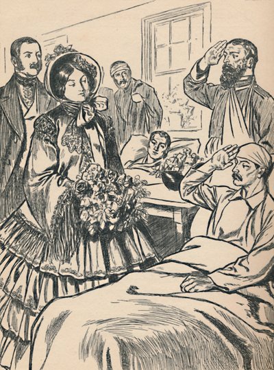Kraliçe Victoria Yaralı Askerlerini Ziyaret Ediyor, c1907 by Unbekannt