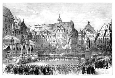 Kraliçe Victoria, Prens Albert'in heykelini açarken, Coburg, Almanya, 1865 by Unbekannt