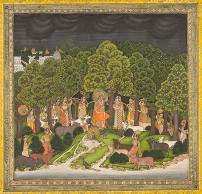 Radha ve Krishna bir fırtına sırasında ormanda buluşuyor, c. 1770. by Unbekannt