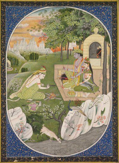 Ormandaki Rama, Sita ve Lakshmana, Ramayana Tales of God Rama, c. 1830. by Unbekannt