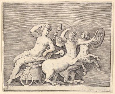 İki Centaur tarafından çizilen bir Arabada Yatan Kadın Figürü, yaklaşık olarak yayınlanmıştır. 1599-1622. by Unbekannt
